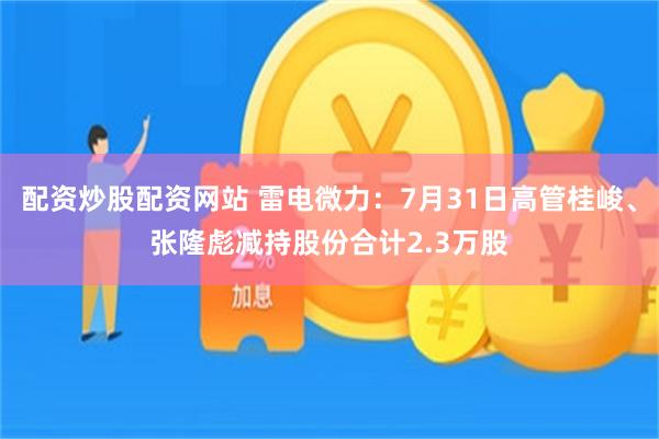 配资炒股配资网站 雷电微力：7月31日高管桂峻、张隆彪减持股份合计2.3万股