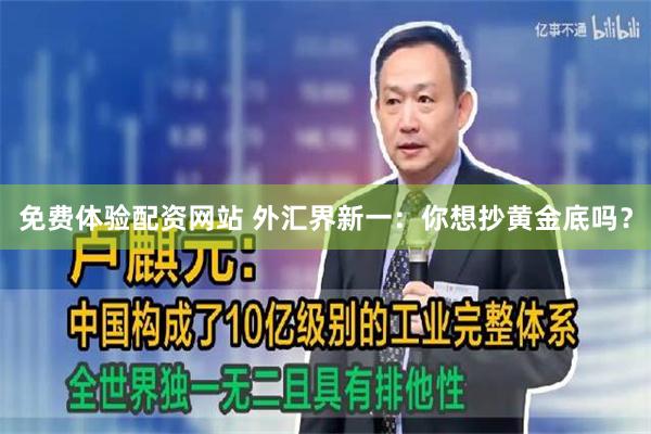 免费体验配资网站 外汇界新一：你想抄黄金底吗？