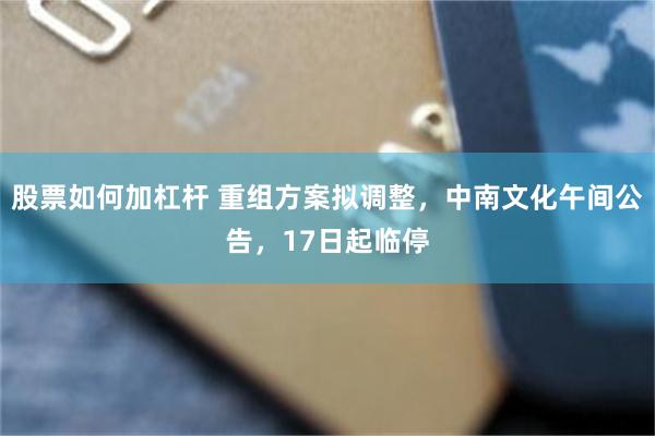 股票如何加杠杆 重组方案拟调整，中南文化午间公告，17日起临停